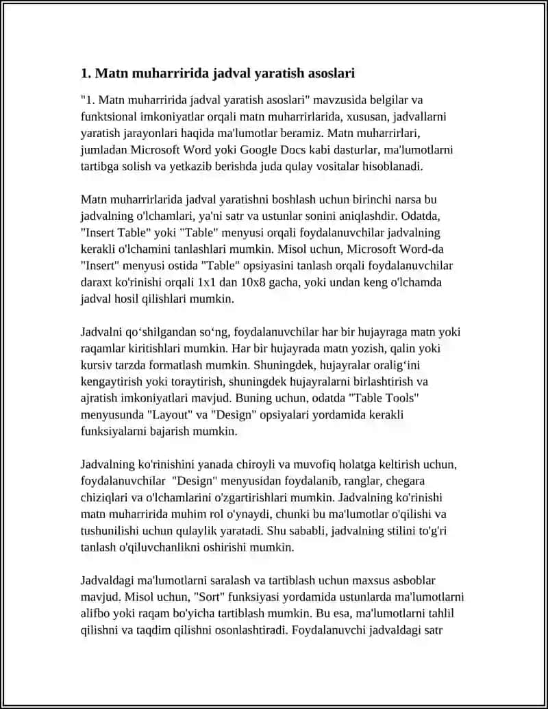 MATN MUHARRIRLARI YORDAMIDA JADVALLAR YARATISH, GRAFIK OBYEKTLAR BILAN ISHLASH 4