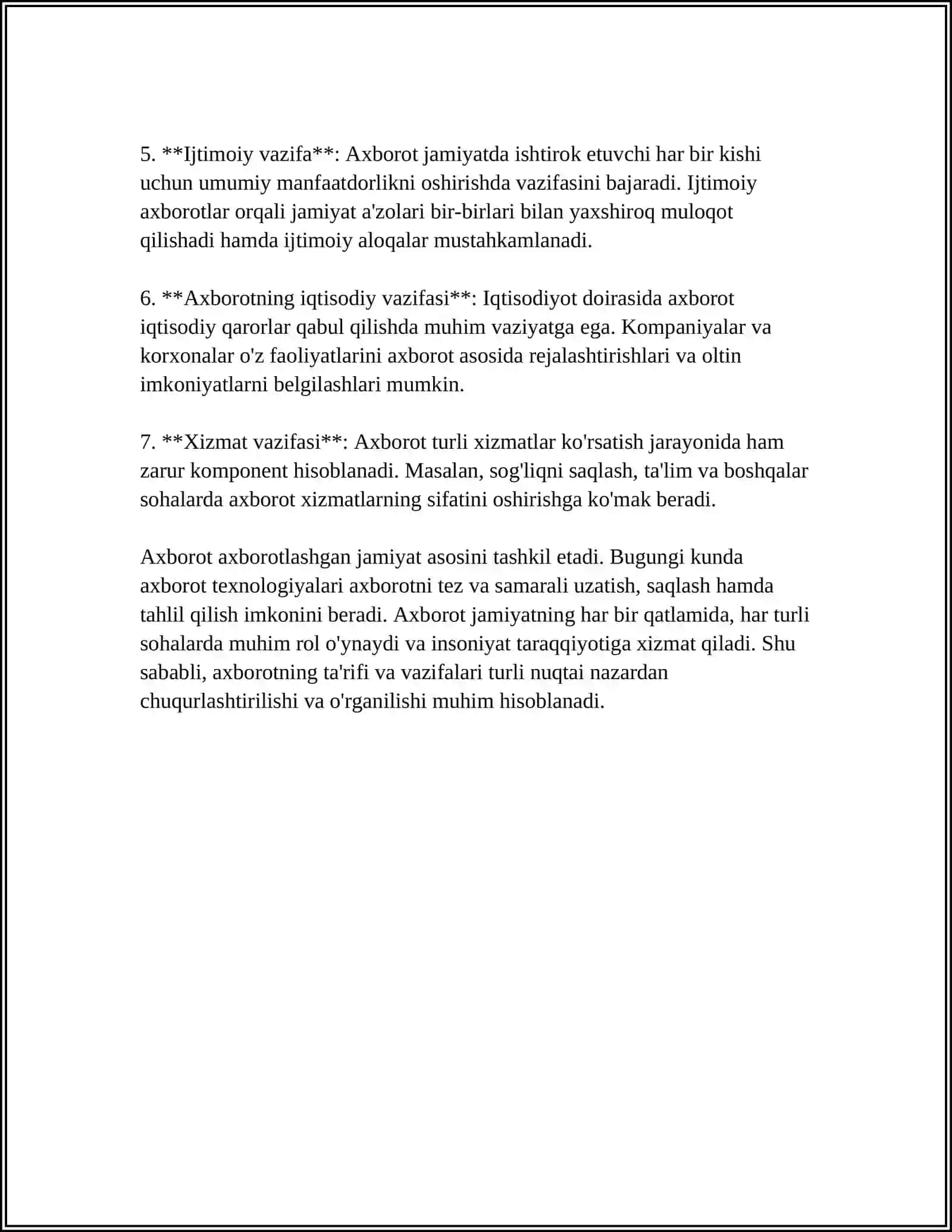 AXBOROT NIMA VA UNING MANBALARI 4