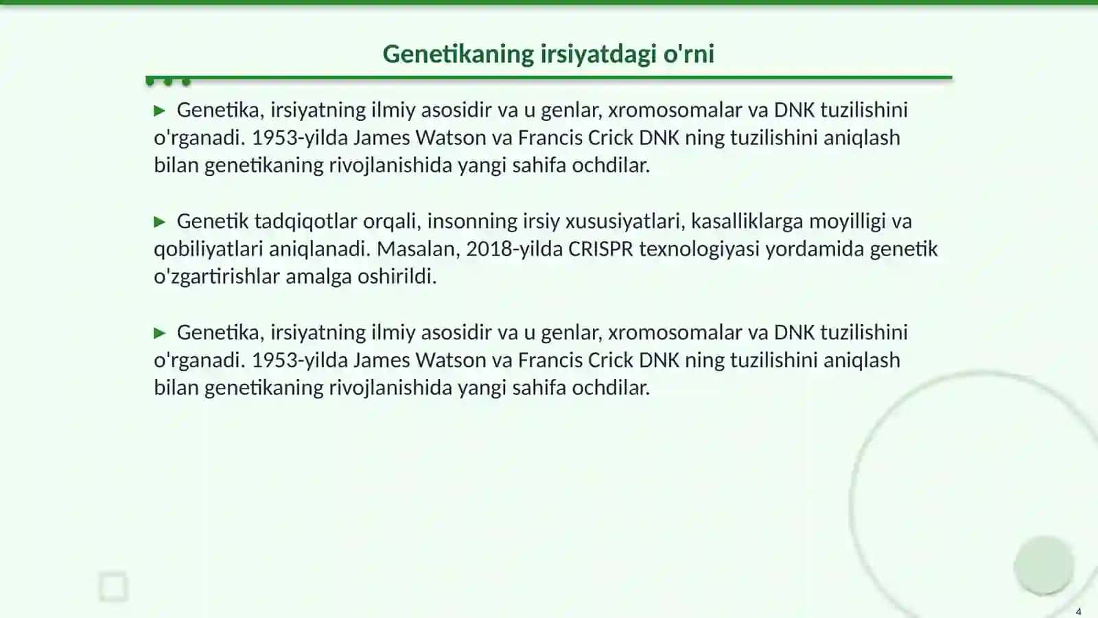 Irsiyatning inson rivojlanishi va shakllanishidagi ahamiyati 4