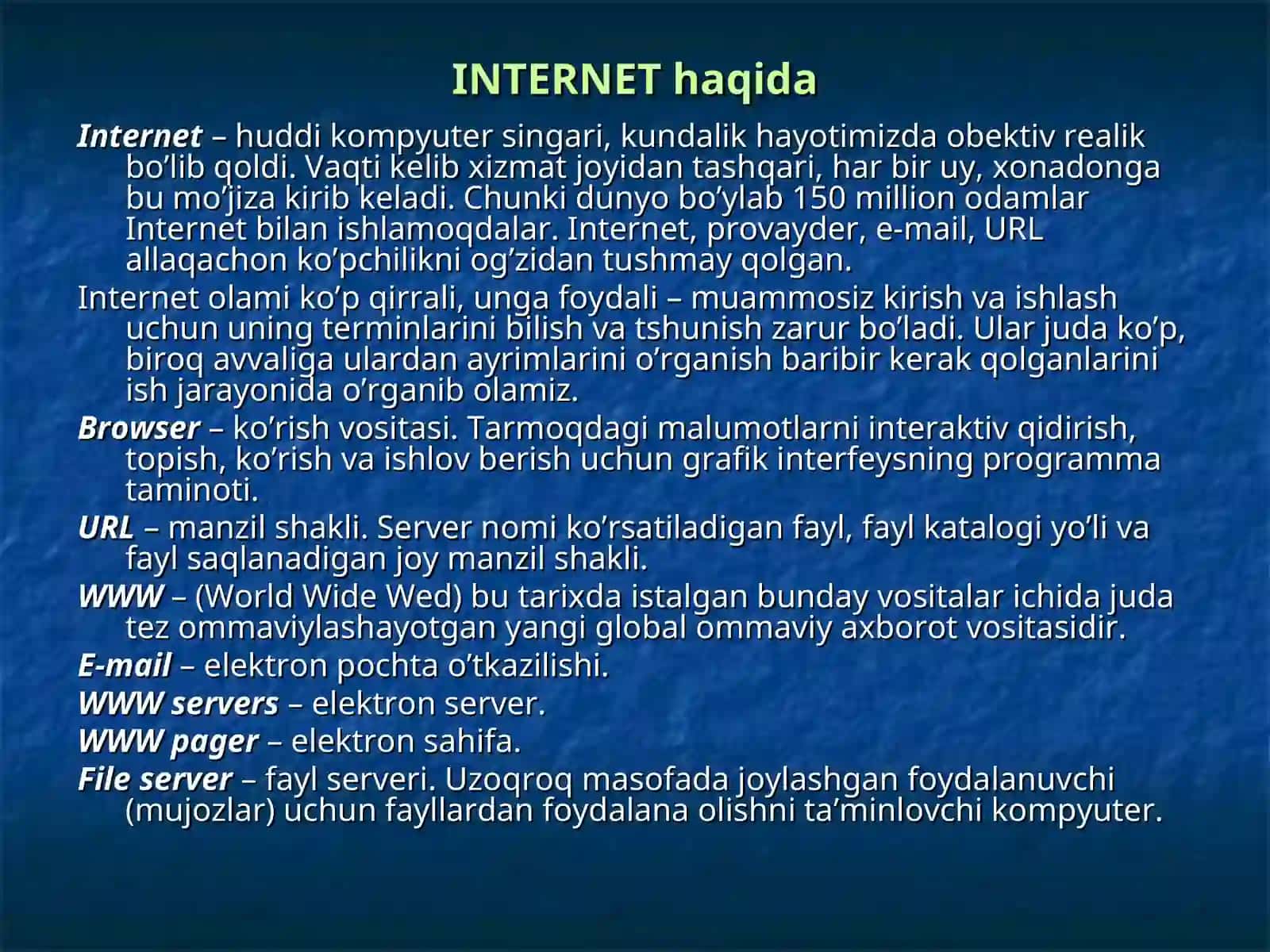 Internet tizimi va uning resurslari haqida tushuncha 4