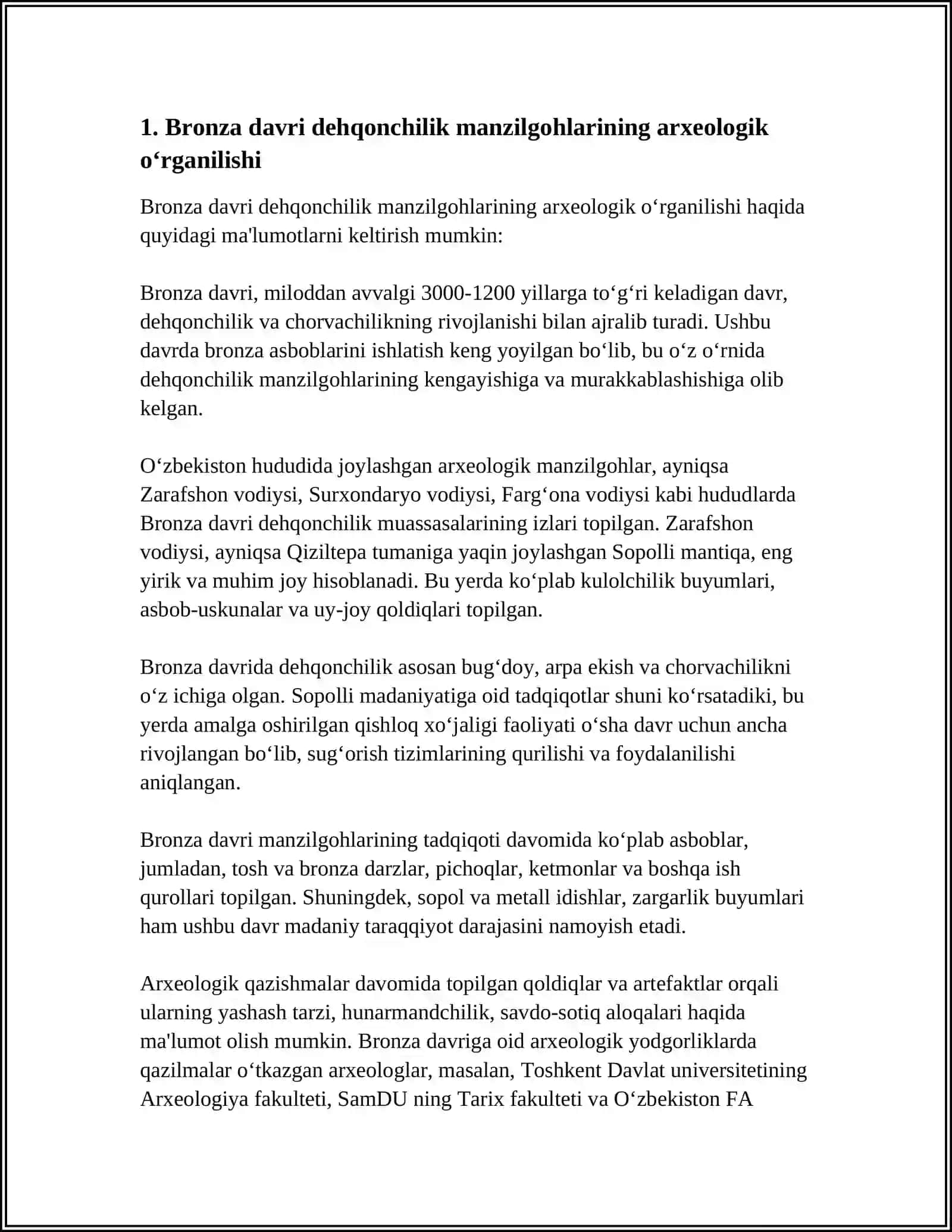 Bronza davri dehqonchilik manzilgohlarining arxeologik o‘rganilishi 4