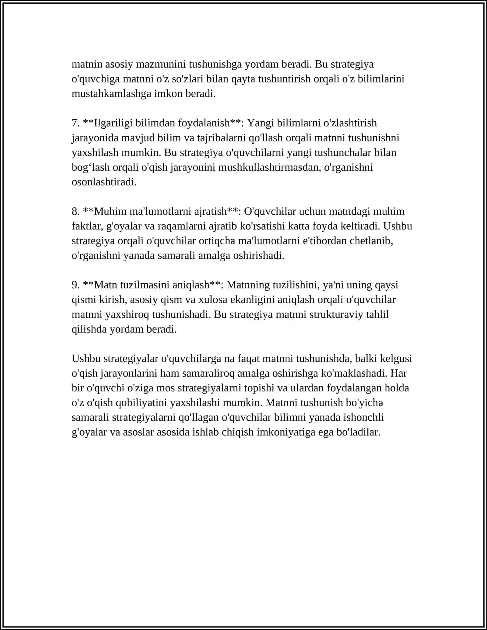 PISA XALQARO DASTURIDA FOYDALANILADIGAN MATN USTIDA ISHLASH USULLARINI QOʻLLAGAN HOLDA YANGI MATN TANLAB, SHU MATN ASOSIDA TOPSHIRIQLAR ISHLAB CHIQISH 4