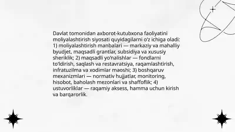 Davlatning axborot-kutubxona faoliyatidagi siyosati va uning boshqarishdagi oʻrni 4