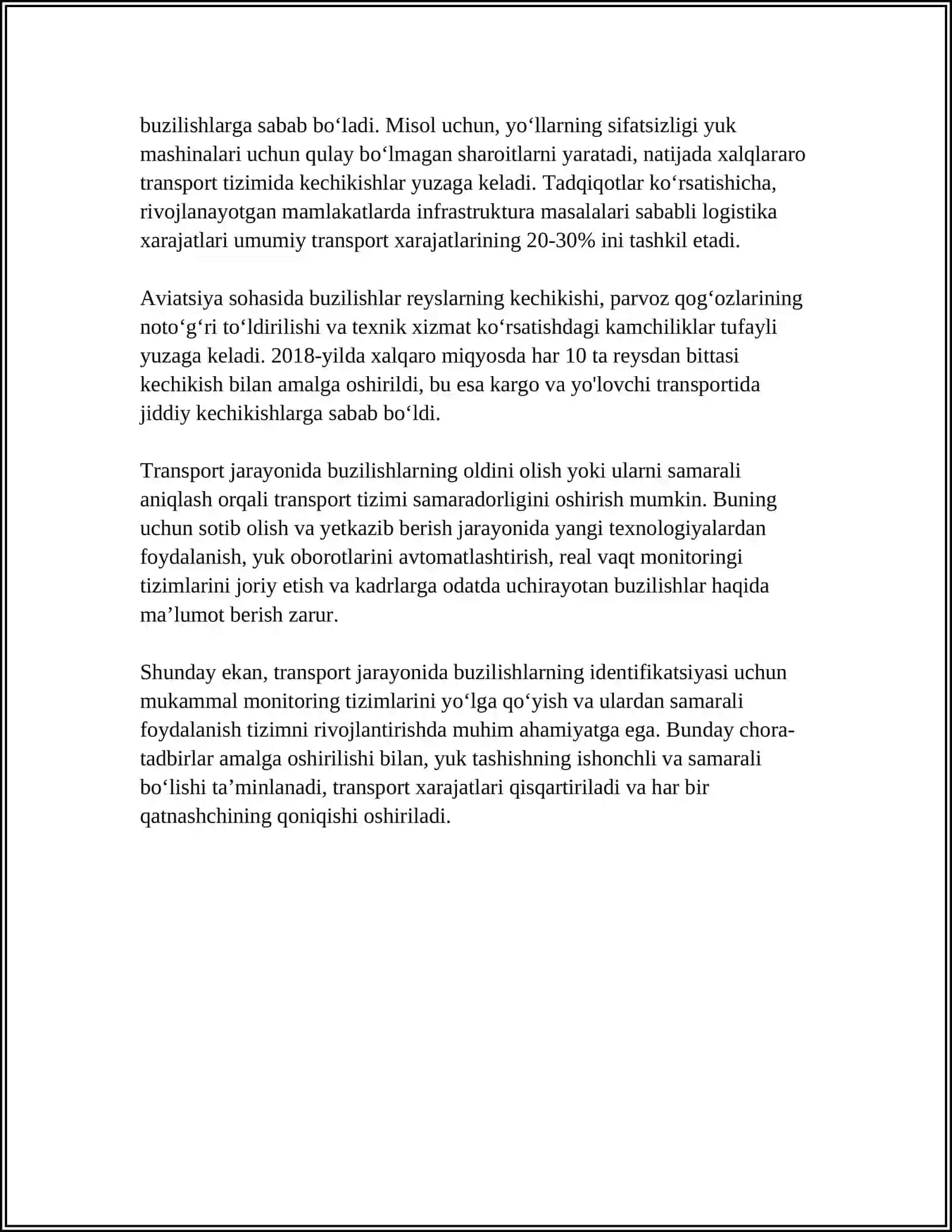 BUZILISH VA NOSOZLIKLARNING TRANSPORT JARAYONIGA TASIRI 4