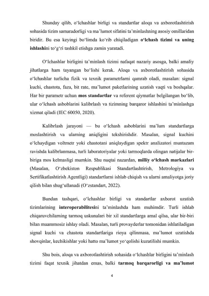 Aloqa va axborotlashtirish sohasida o’lchashlar birliligini ta’minlash tizimi 4