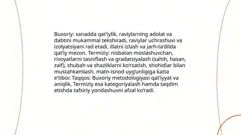 Imom Buxoriy va Imom Termiziyning hadis ilmiga qo'shgan hissalarini qiyosiy tahlili 4