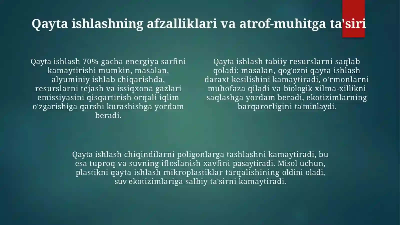 Qaytaishlash varesurslarni tejash 4