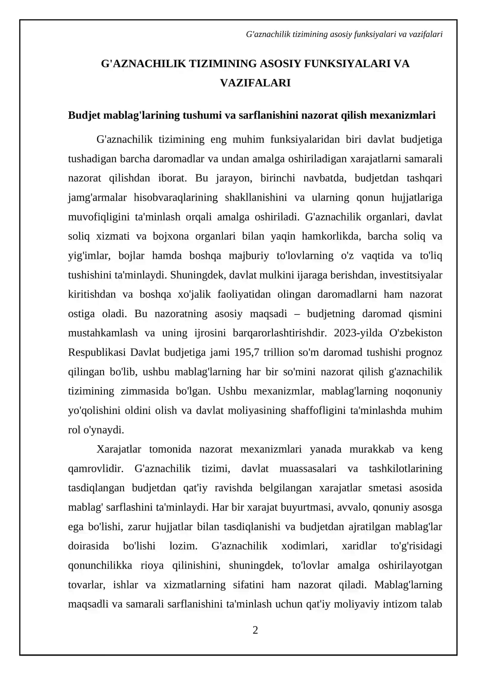 G'aznachilik tizimi va uning budjet ijrosidagi ro’li 4