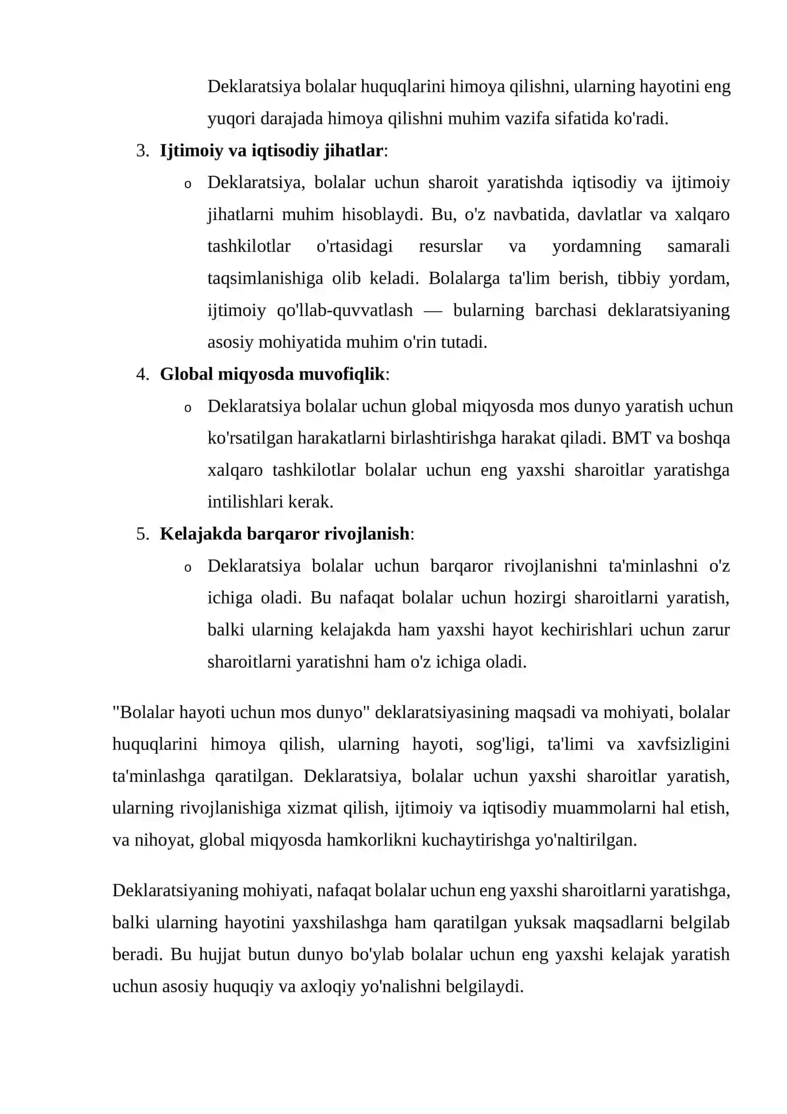 Deklaratsiya: "Bolalar hayoti uchun mos dunyo" -2002 yildagi deklaratsiya: asoslari 4