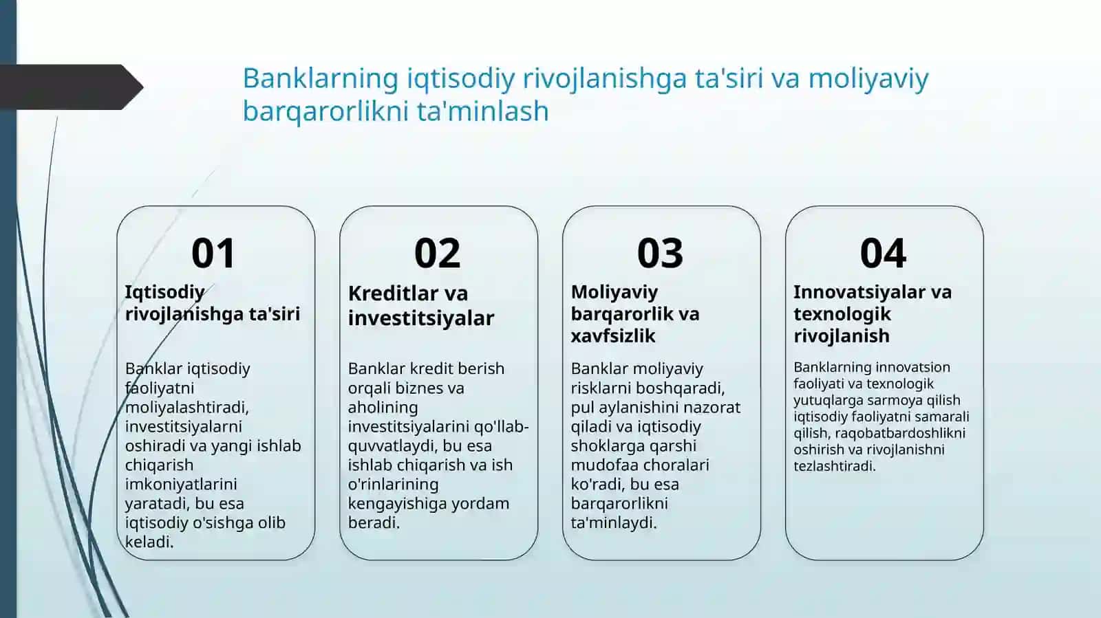 Pul kredit tizimi. Banklar va ularni iqtisodiyotdagi o'rni 4