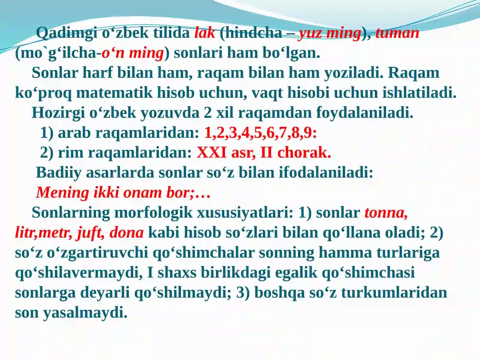 Son so`z turkumi mavzusi yuzasidan amaliy mashg`ulot 4