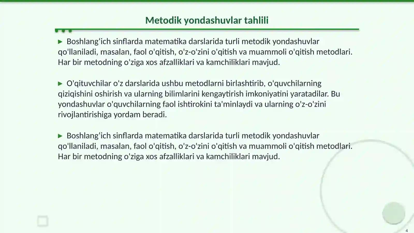 Boshlangʻich sinflarda matematika metodikasini oʻrgatish 4