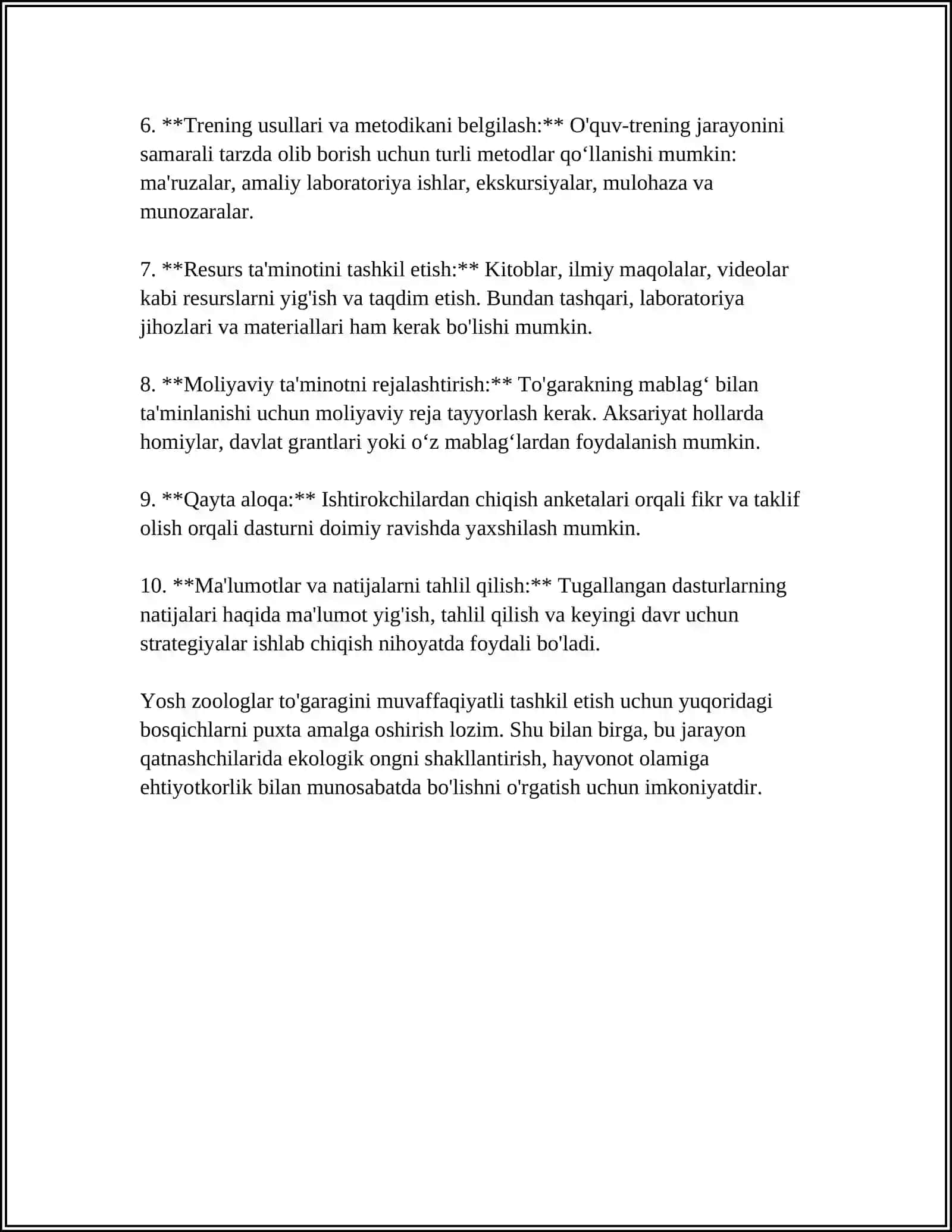 YOSH ZOOLOGLAR TOGARAGINING ISHINING TASKING ETADIGAN METODLARI 4