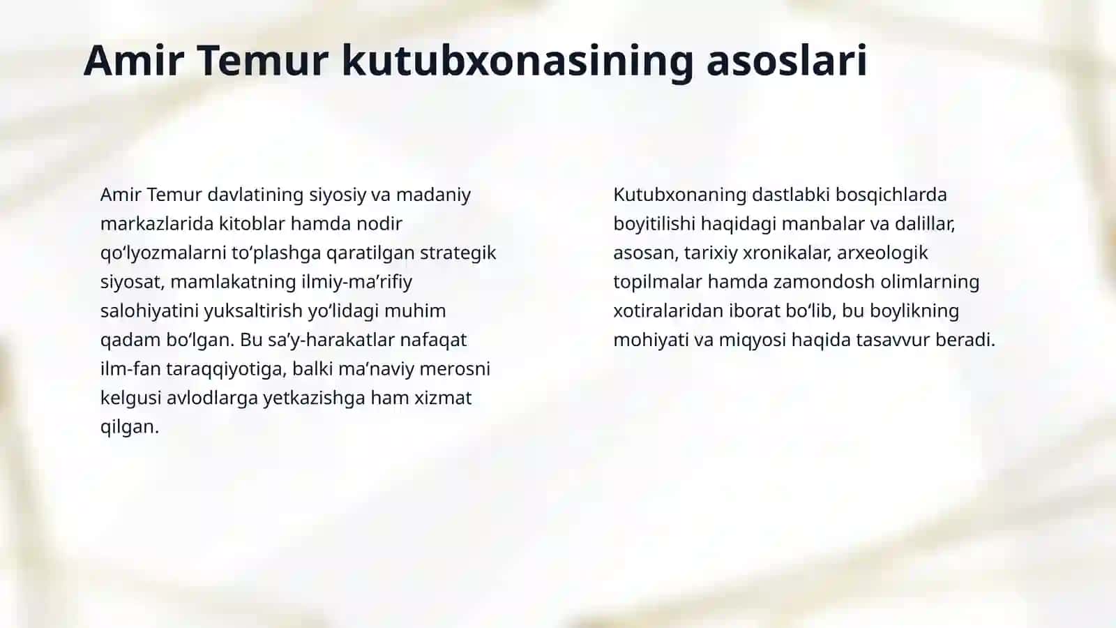 Mirzo Ulugʻbek hukmronligi davrida Amir Temur kutubxonasining boyitilishi 4