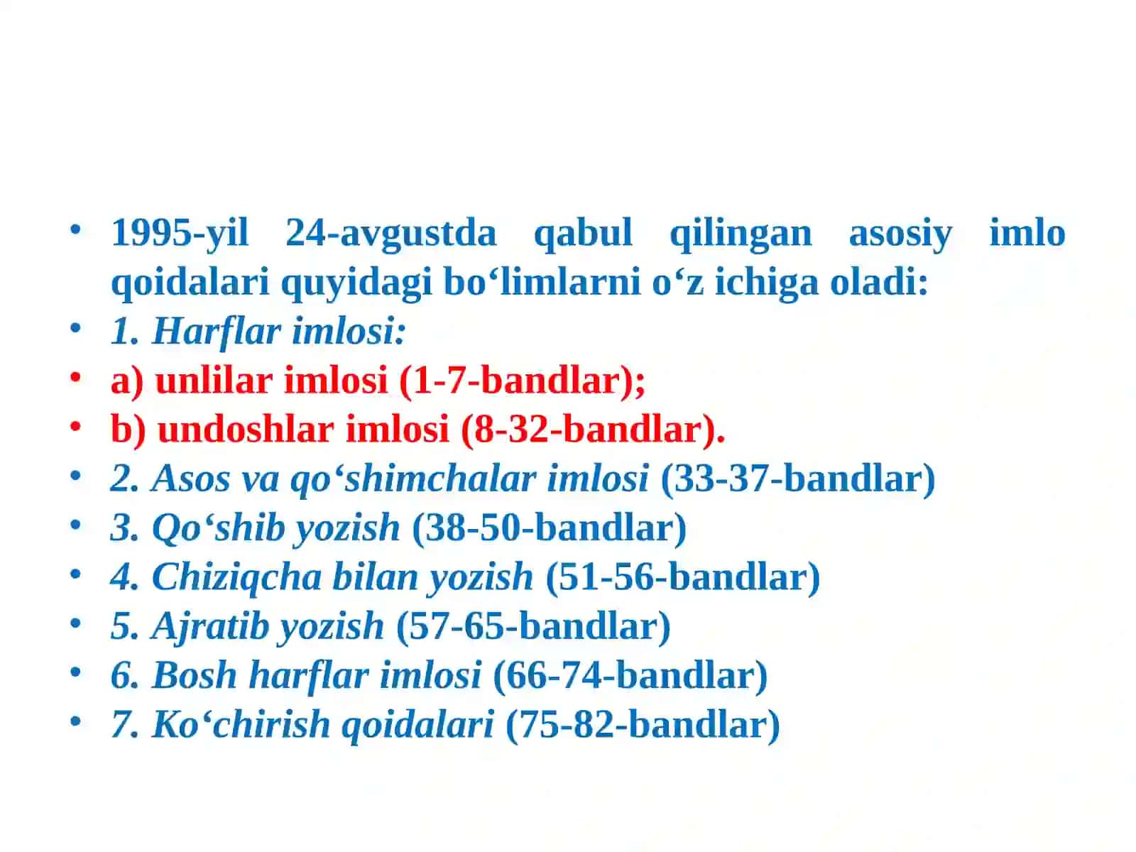 ORFOGRAFIYA, UNING ASOSIY TAMOYILLARI. ORFOEPIYA QOIDALARI. FONETIK YOZUV 4