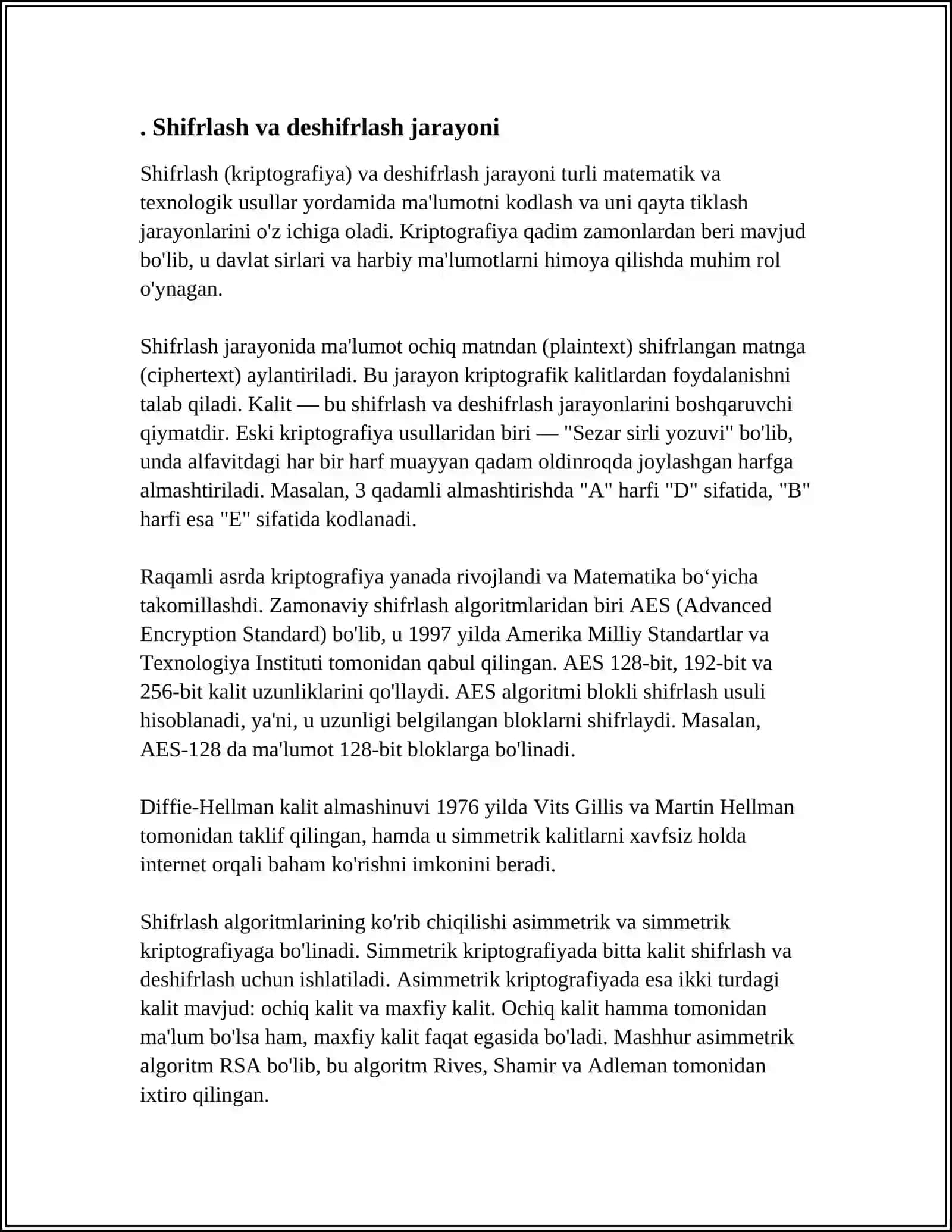 SHIFRATORLAR, ULARNING QO'LLANILISHI VA FUNKSIONAL SXEMALARI 4