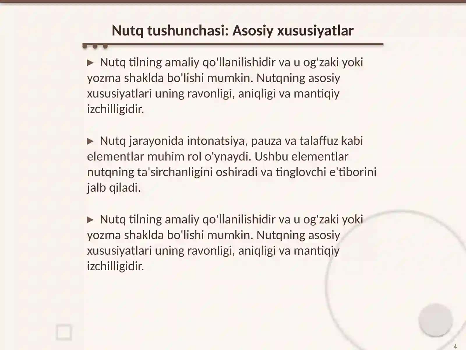 Til va nutq mavzusi Hozirgi oʻzbek adabiy tili fanidan 4
