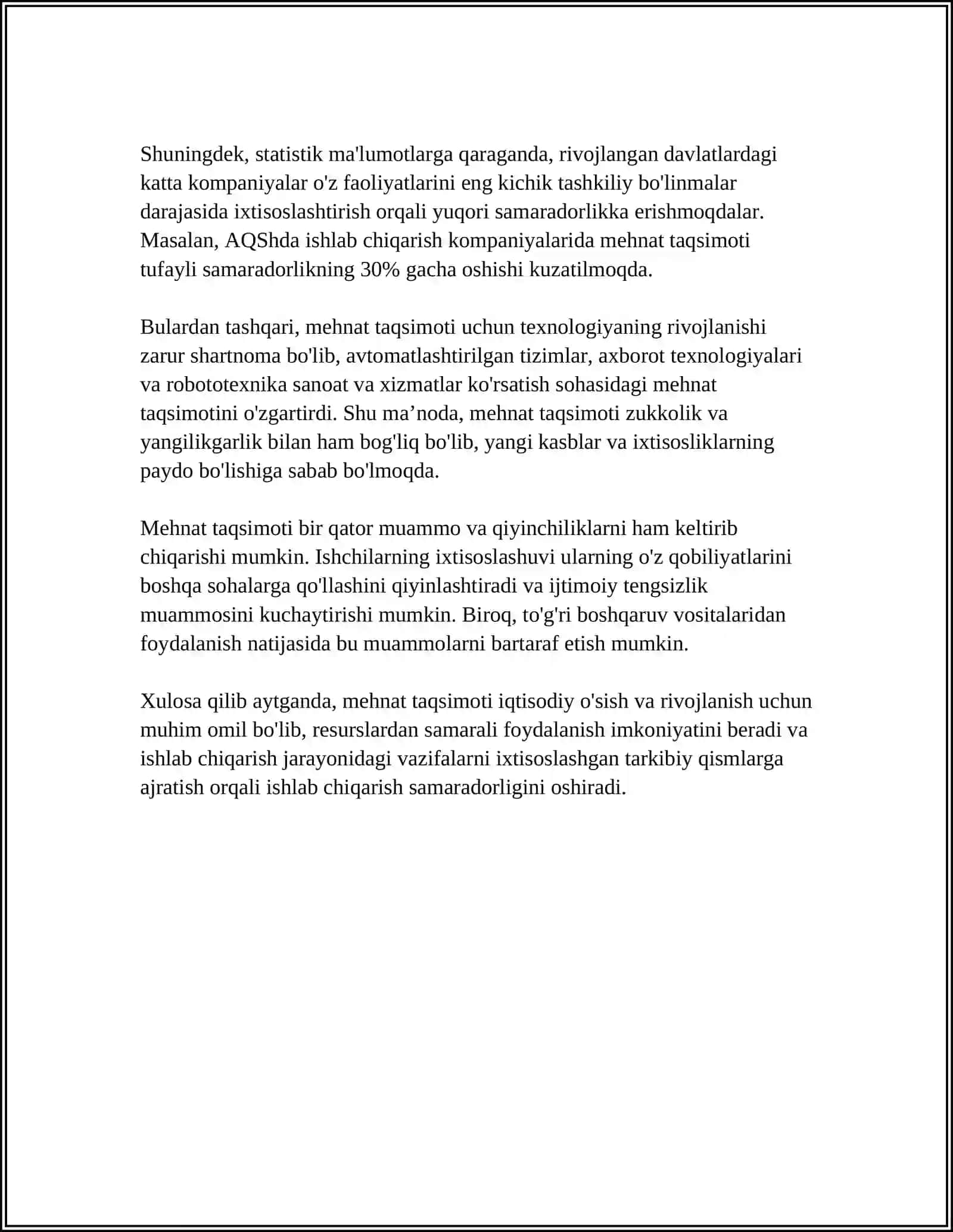 A.SMITNING MEHNAT TAQSIMOTI, SINFLAR, QIYMAT VA DAROMADLAR HAQIDAGI NAZARIY QOIDALARI 4