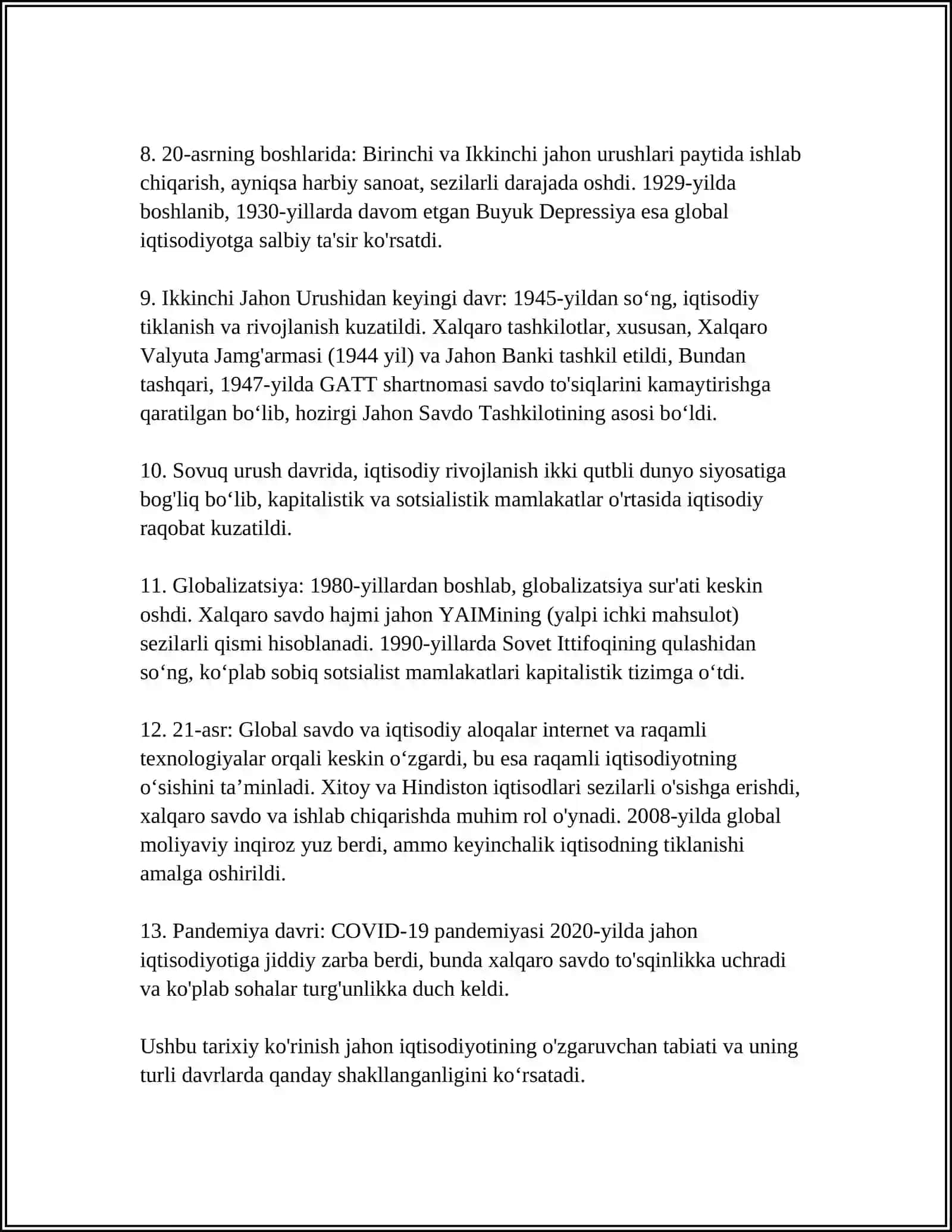 JAHON XO‘JALIGI TIZIMINING RIVOJLANISH BOSQICHLARI 4