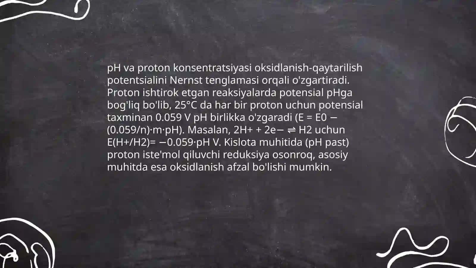 Oksidlanish-qaytarilish reaksiyalarini sodir boʼlishining muhit va elektrod potensiallarga bogʼliqligini oʼrganish 4