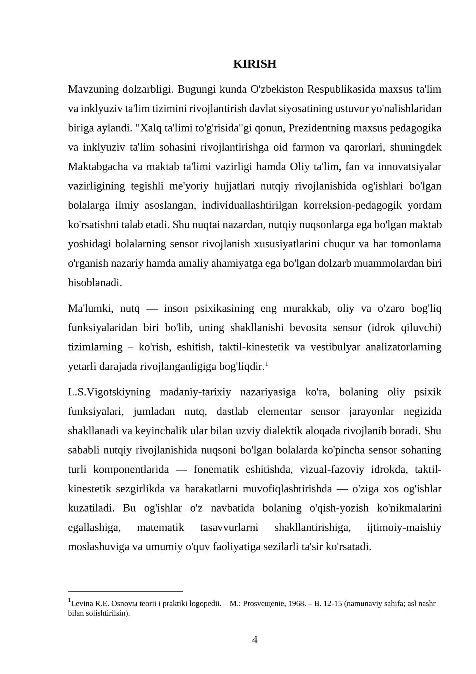 "NUTQIY RIVOJLANISHIDA NUQSONI BO'LGAN MAKTAB YOSHIDAGI BOLALARNING SENSOR RIVOJLANISH XUSUSIYATLARI" 4