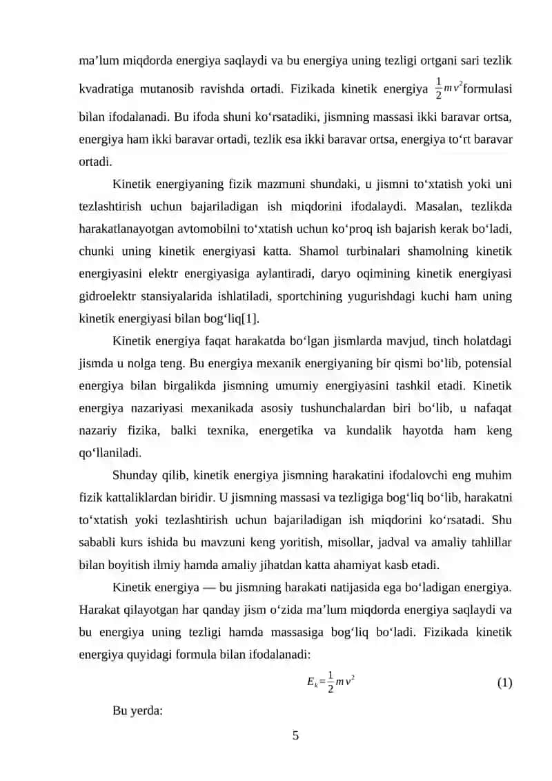 MEXANIK HARAKATDA ISH VA KINETIK ENERGIYA TEOREMASI ASOSIDA TIZIM ENERGIYASINI HISOBLASH 4