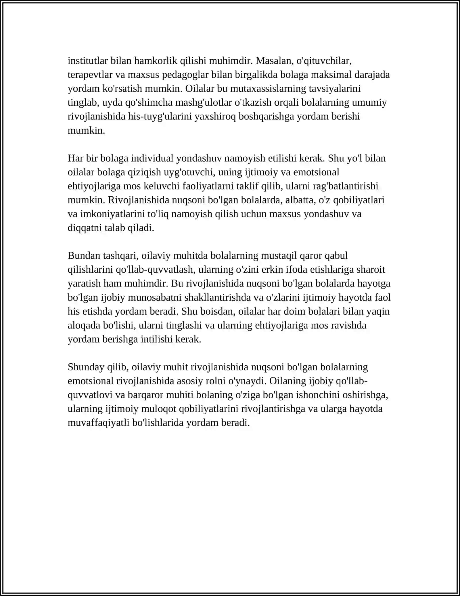 RIVOJLANISHIDA NUQSONI BÕLGAN BOLALAR BILAN ISHLASHDA OILANING ÕRNI 4