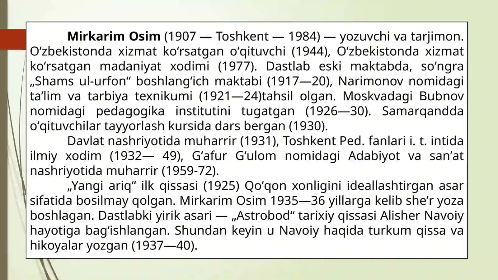 MirkarimOsim. Hayotivaijodi. To‘maris - 1-DARS 4