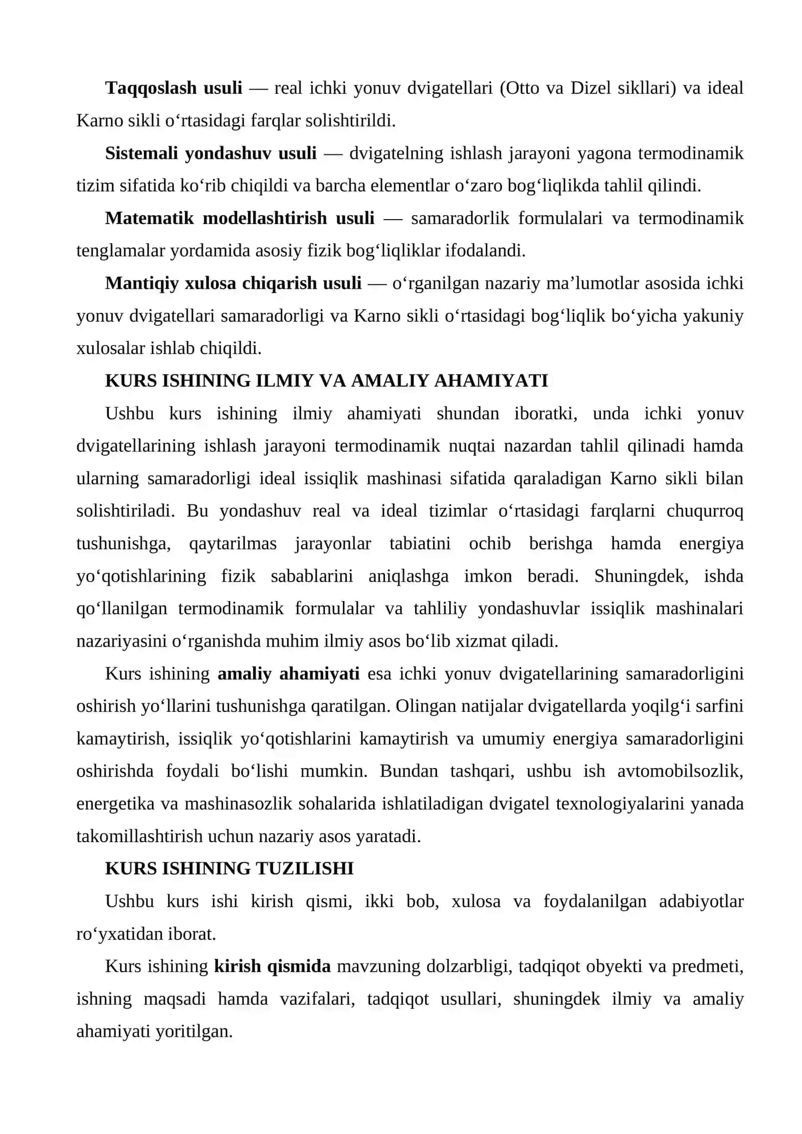 Ichki yonuv dvigatellari samaradorligi va Karno sikli bilan bog'liqligi 4