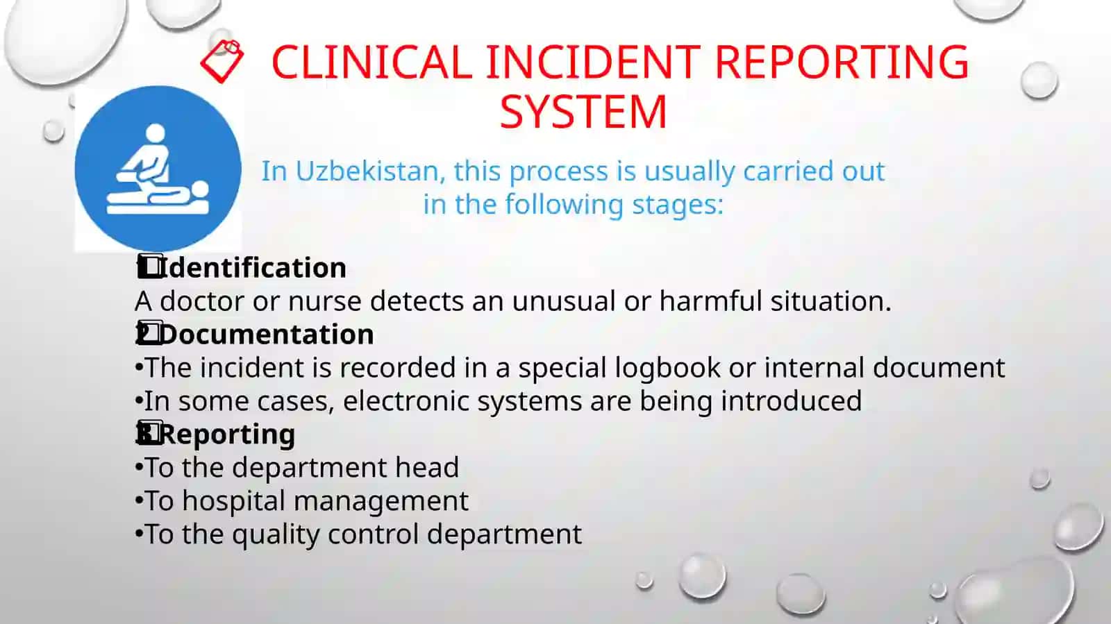 Clinical incident reporting in Uzbekistan 4