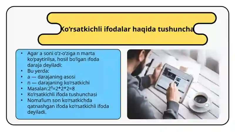 koʻrsatkichli va logarifmik ifodalarni ayni almashtirishga oid misollar yechish 4