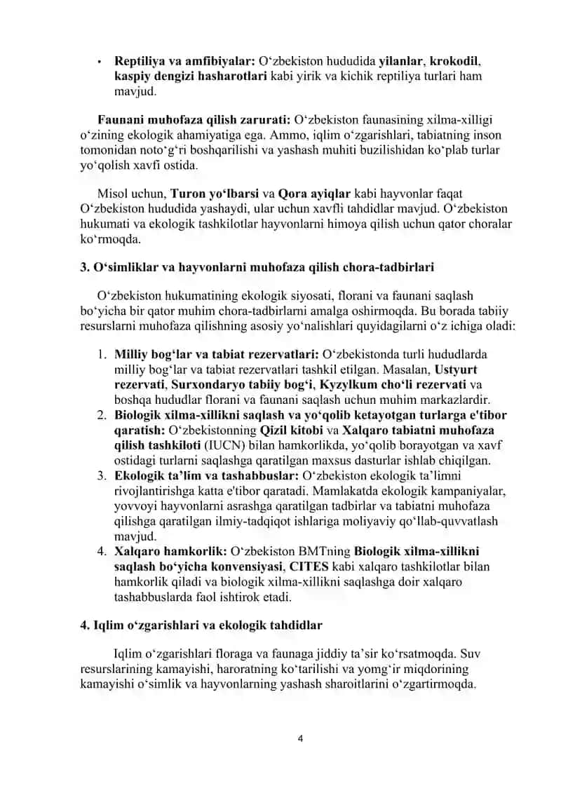 Oʻzbekiston florasi,faunasi va ularni muhofaza qilish 4