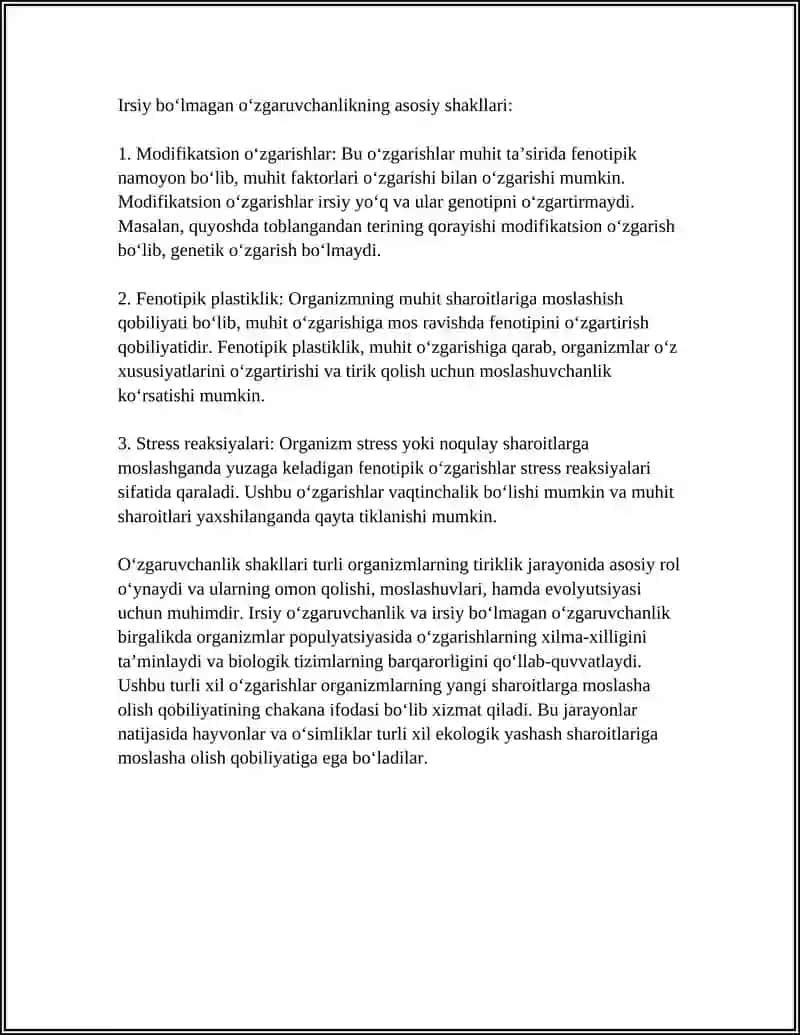 OʻZGARUVCHANLIK VA UNING SHAKILLARI.IRSIY VA IRSIY BOʻLMAGAN OʻZGARUVCHANLIK 4