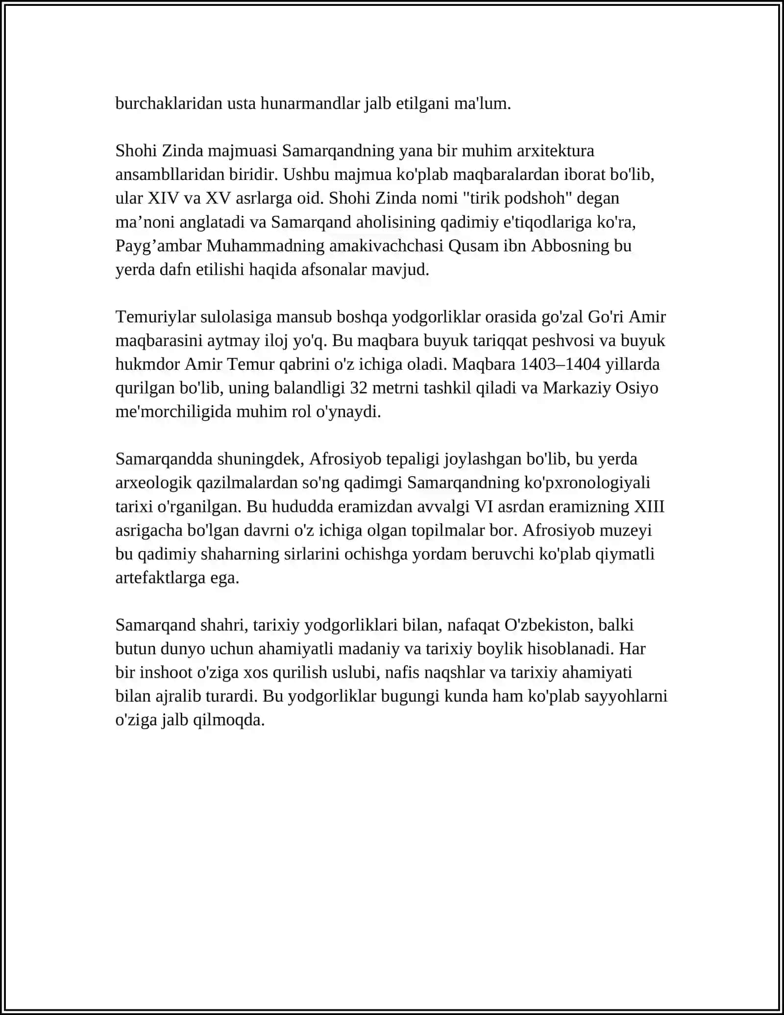 RUS TILIDA SAMARQAND MAVZUSIDA REJA BILAN REFERAT YOZ 4