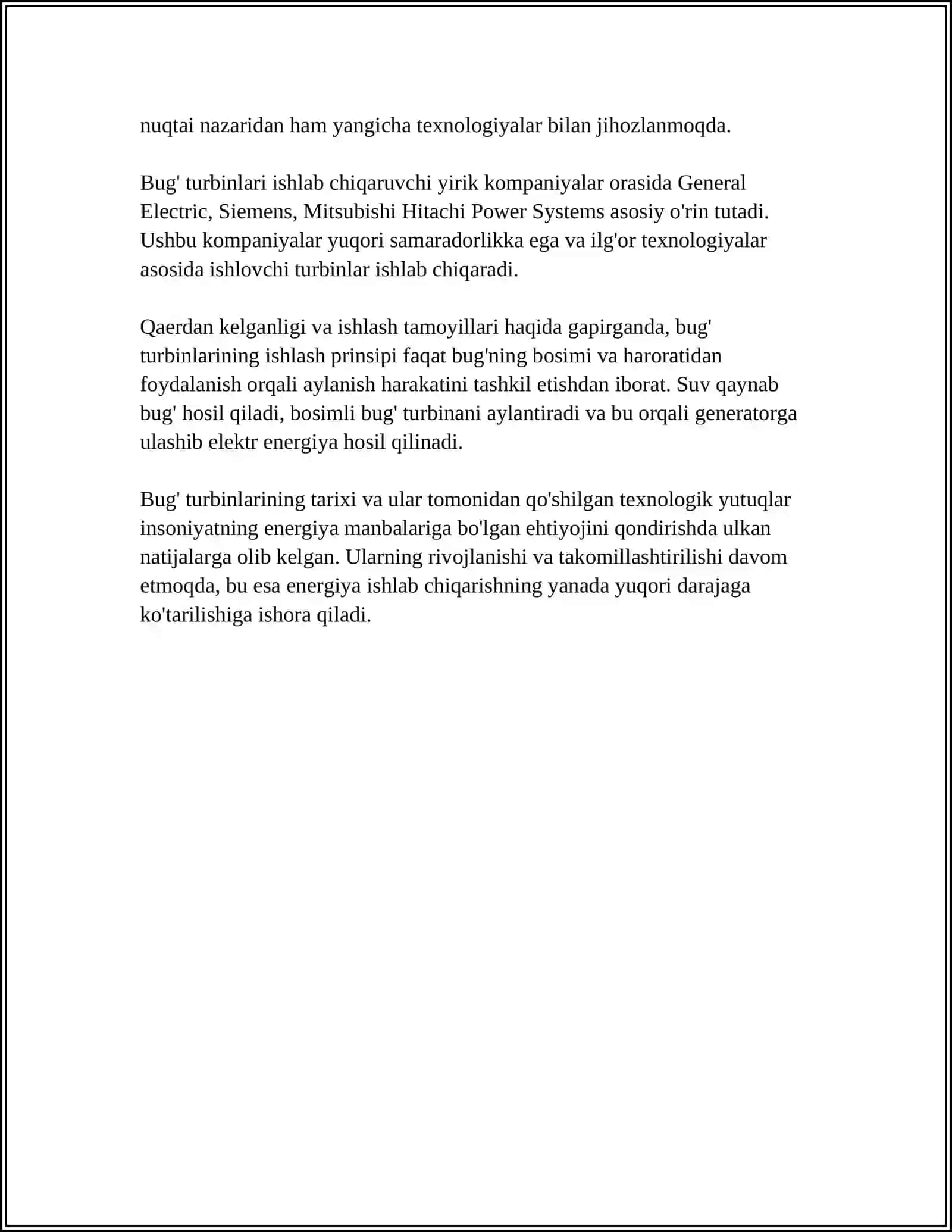 MUSTAQIL ISH Mavzu: BUGʻ TURBINA QURILMALARI 4
