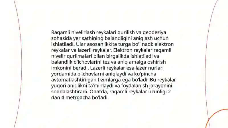 Raqamlinivelir, lazer nivelir va raqamli nivelirlash reykalarining turlari va tuzilishi 4