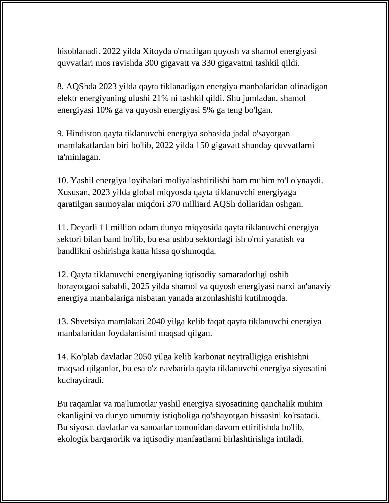 Yashil energetikaning davlat tomonidan qo'llab quvvatlashning xorij tajribasi 4
