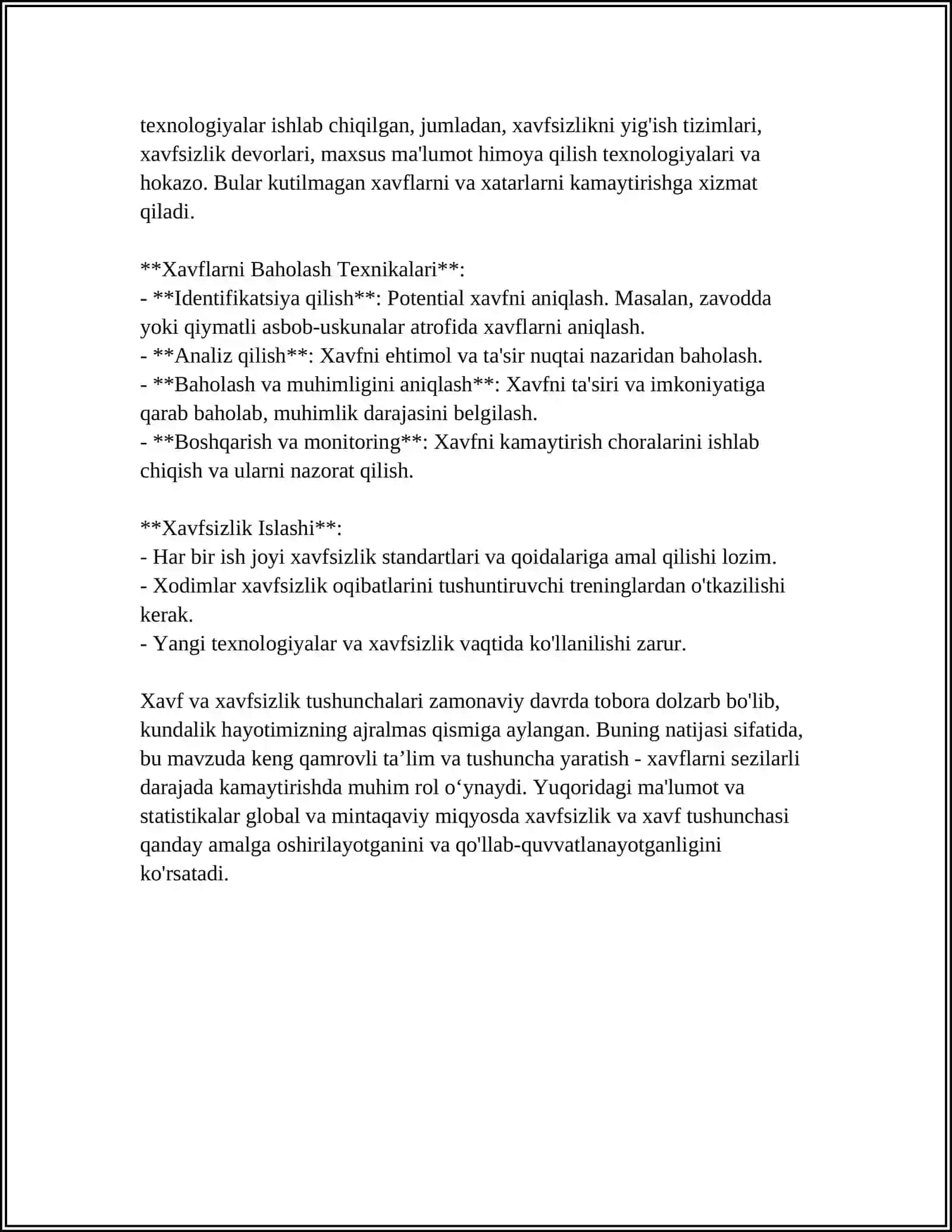 HAYOT FAOLIYATI XAVFSIZLIGI FANI BO'YICHA GLOSSARIY TUZISH 4