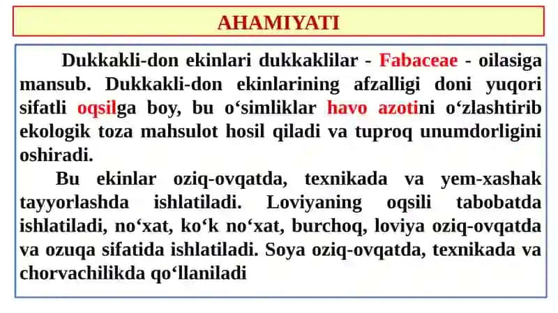 DON-DUKKAKLI EKINLARNING UMUMIY TAVSIFI, NO‘XAT AHAMIYATI, BIOLOGIYASI VA YETISHTIRISH TEXNOLOGIYASI 4