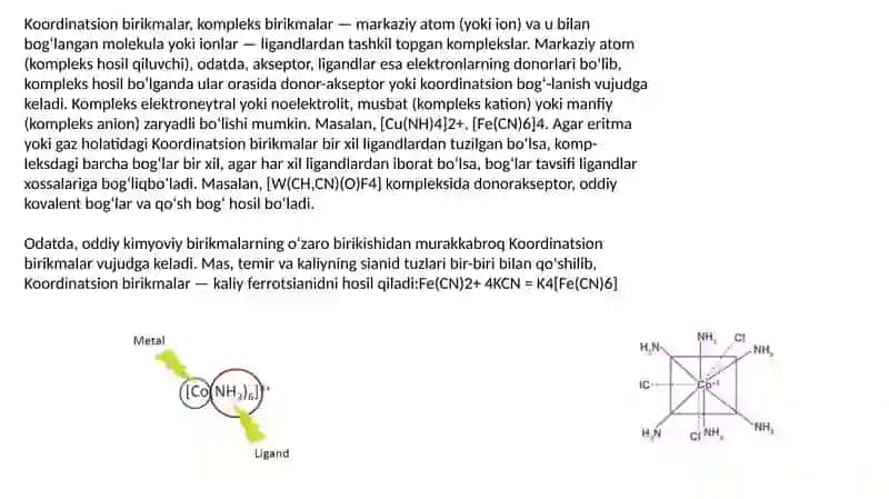 KOMPLEKS BIRIKMALARNI ERITMADAGI MUVOZANATI KOORDINATSION QOBIGIDAGI LIGANDLARNING OZARO TASIRLASHUVI 4