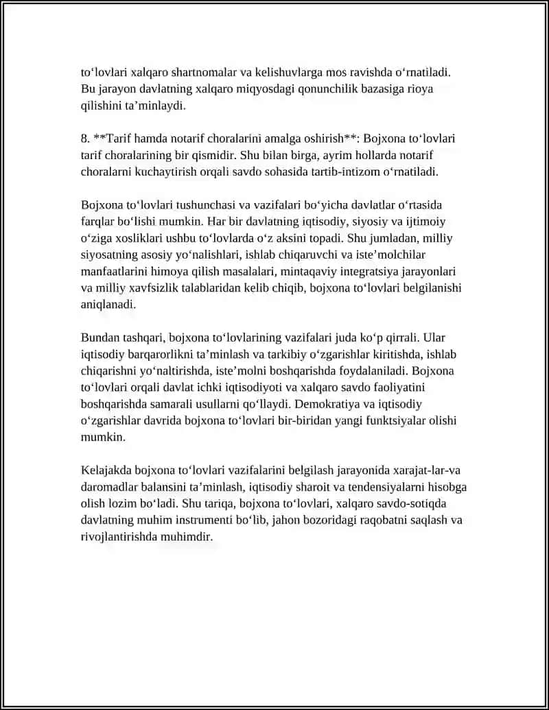 BOJXONA TO‘LOVLARI: TURLARI, STAVKALARI VA HISOB-KITOB TARTIBI 4