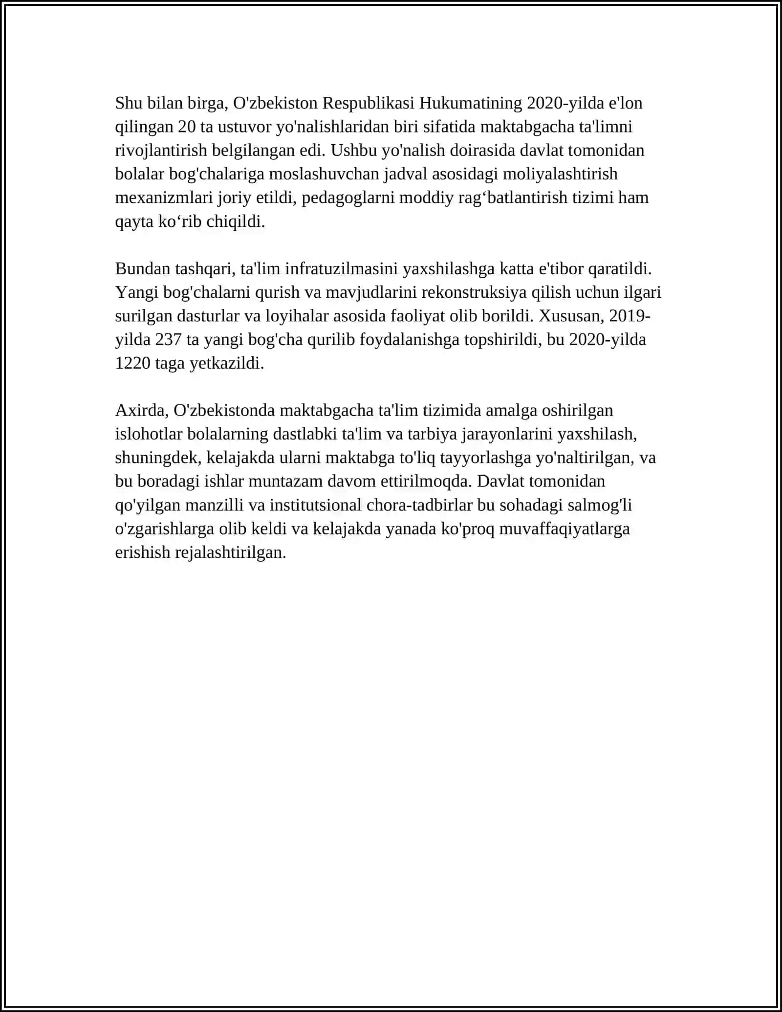 O‘ZBEKISTON RESPUBLIKASIDA TA’LIM SOHASIDA AMALGA OSHIRILGAN ISLOHOTLAR 4