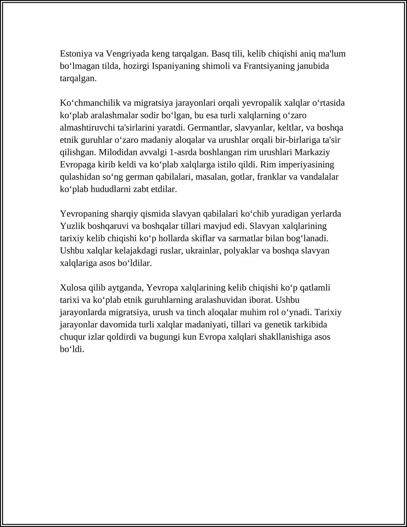 YEVROPA XALQLARI ETNOLOGIYASI REFERAT 4