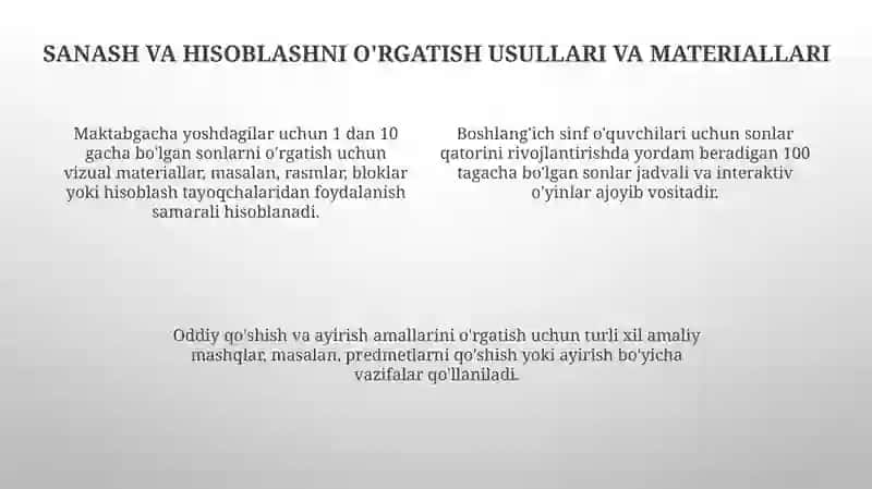 Turli yoshdagi bolalarni sanash va hisoblashga o'rgatish usullari 4