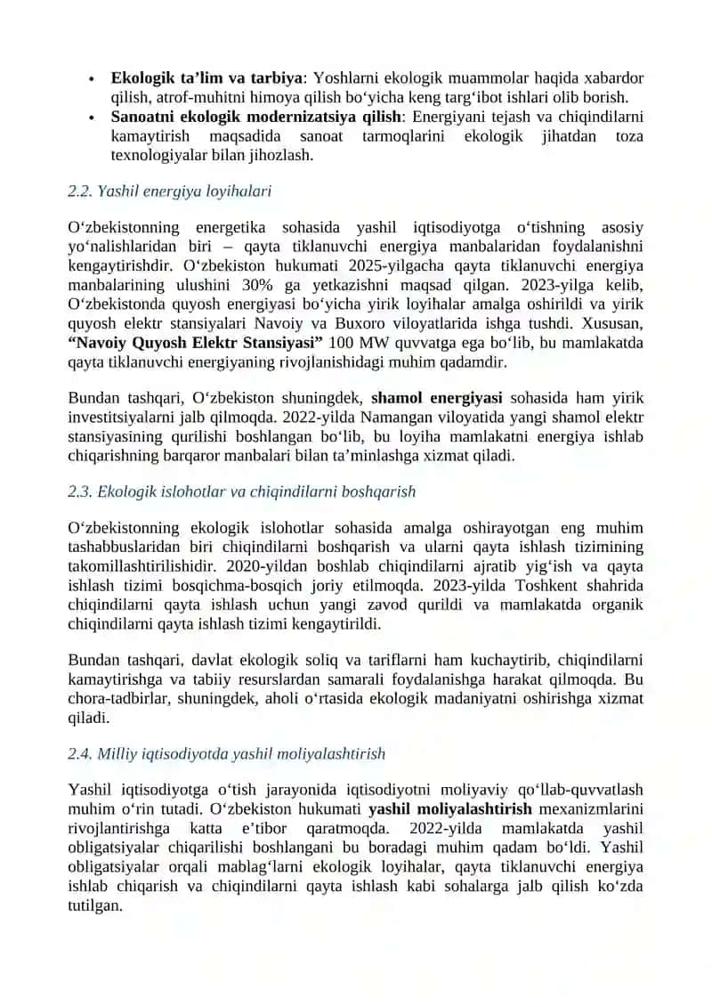 YASHIL IQTISODIYOT GLOBAL TENDENSIYALARINING O‘ZBEKISTON UCHUN AHAMIYATI VA MOSLASHUV IMKONIYATLARI 4