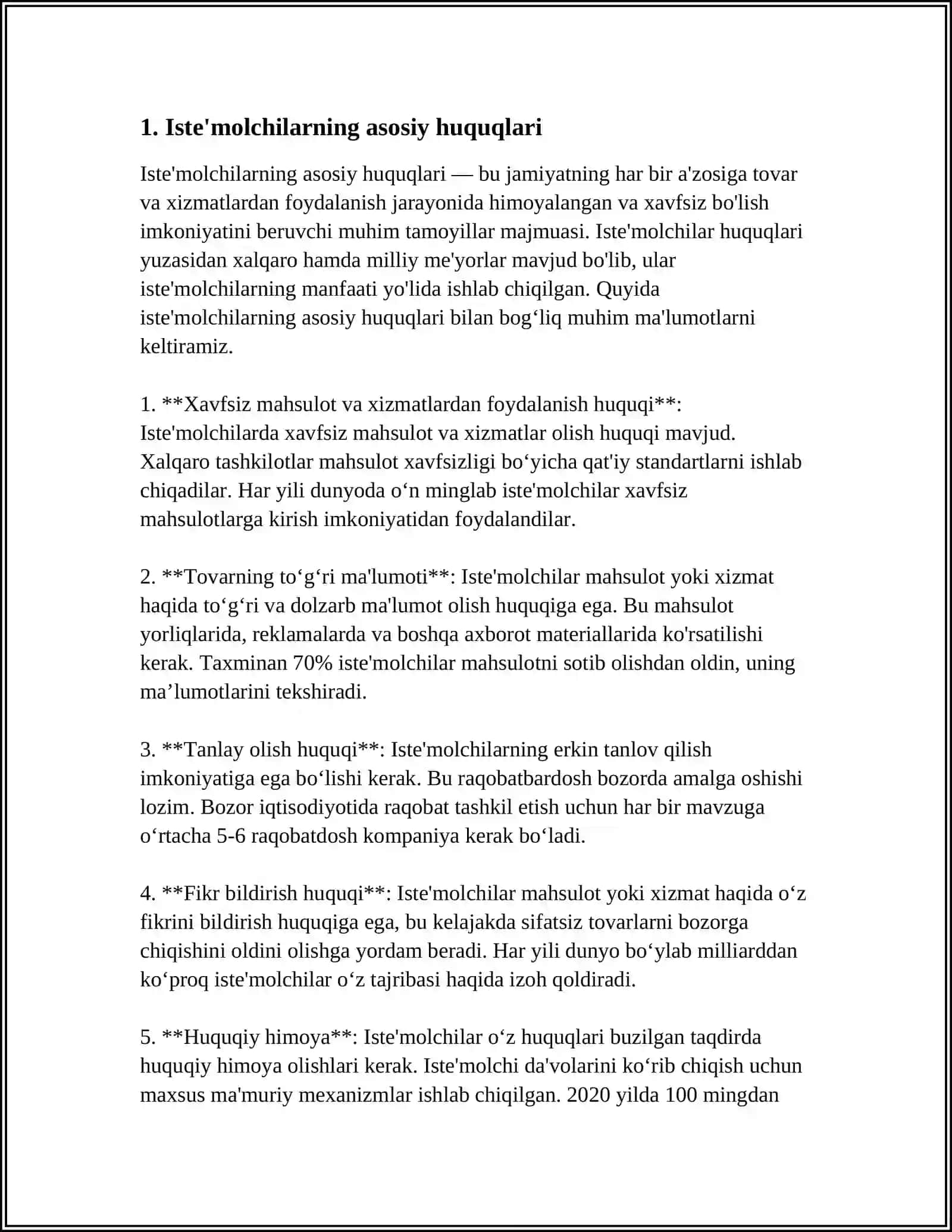 MUSTAQIL ISH Mavzu: ISTE'MOLCHILAR HUQUQLARINING USTUNLIGI 4