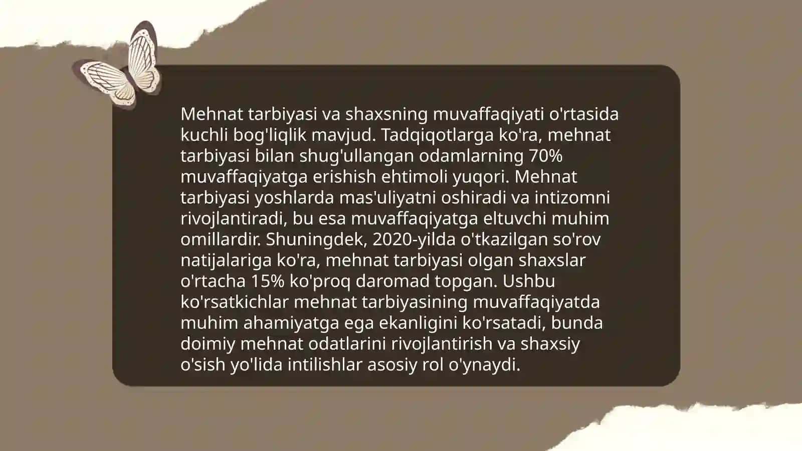Mehnat tarbiyasini inson hayotida tutgan oʻrnini asoslang 4