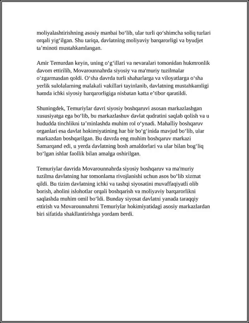 TEMURIYLAR DAVRIDA MOVAROUNNAHRDA IJTIMOIY SIYOSIY HAYOT 4