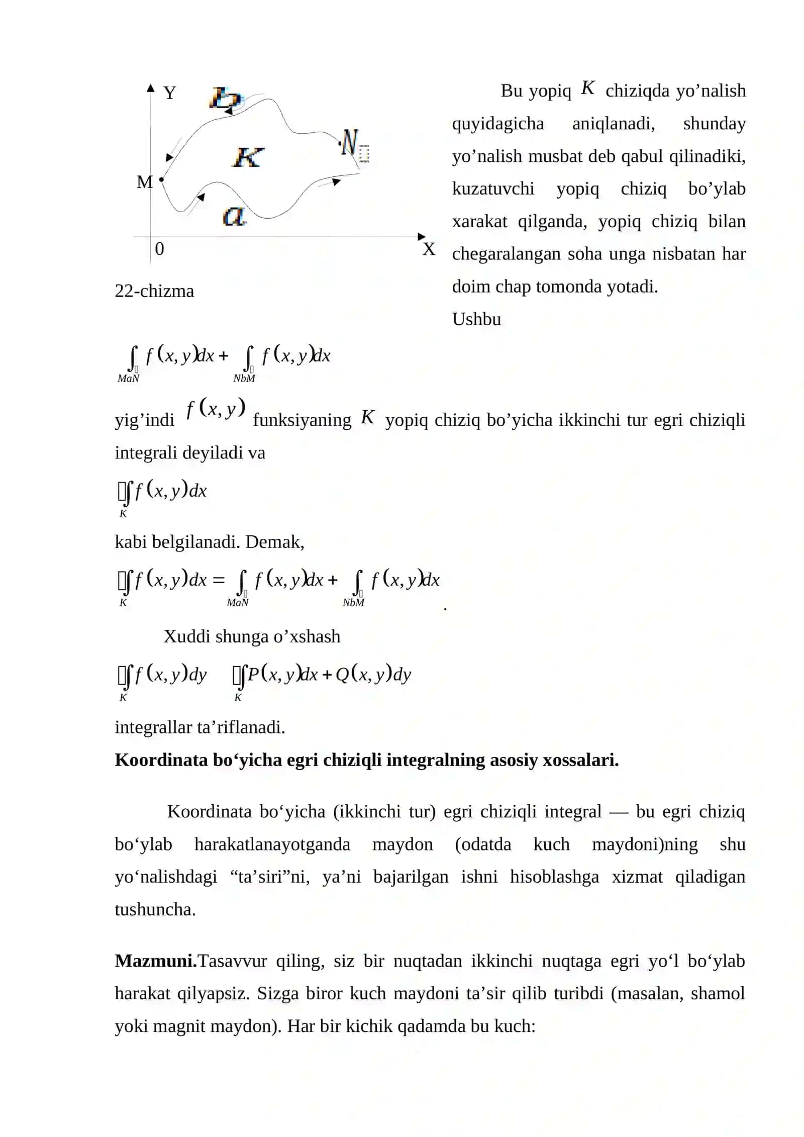 Koordinata bо‘yicha egri chiziqli integralning xossalari 4