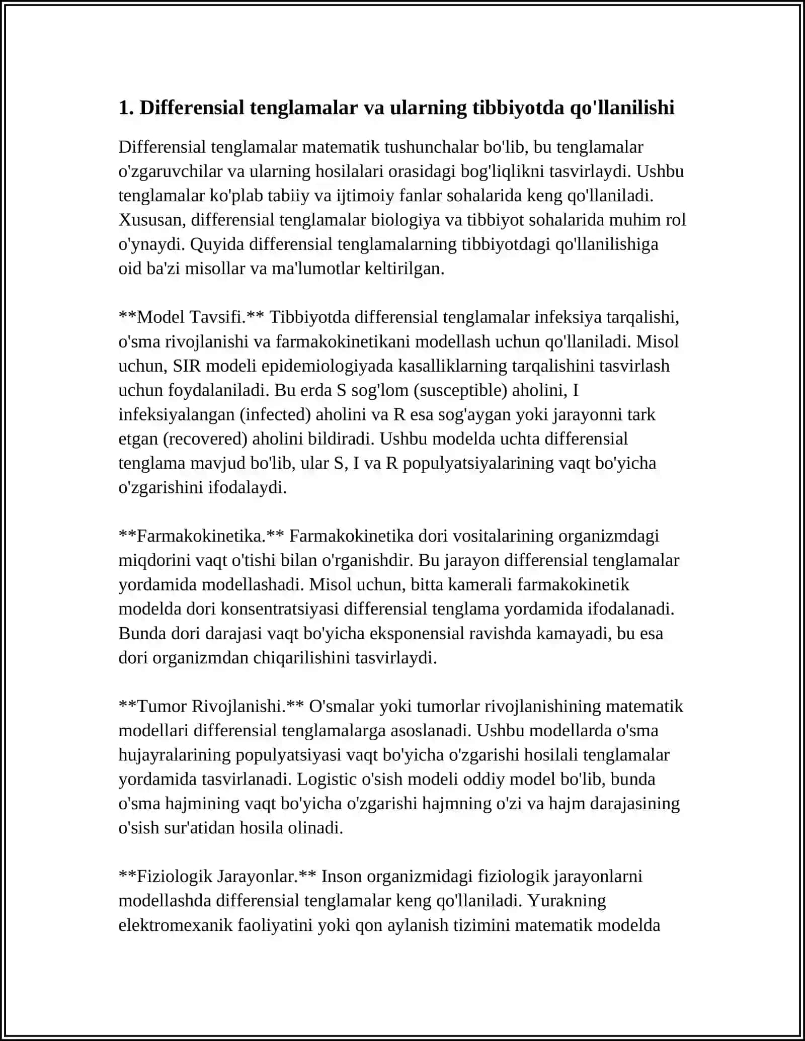 TIBBIY-BIOLOGIK MAZMUNDAGI DIFFERENSIAL TENGLAMALAR 4